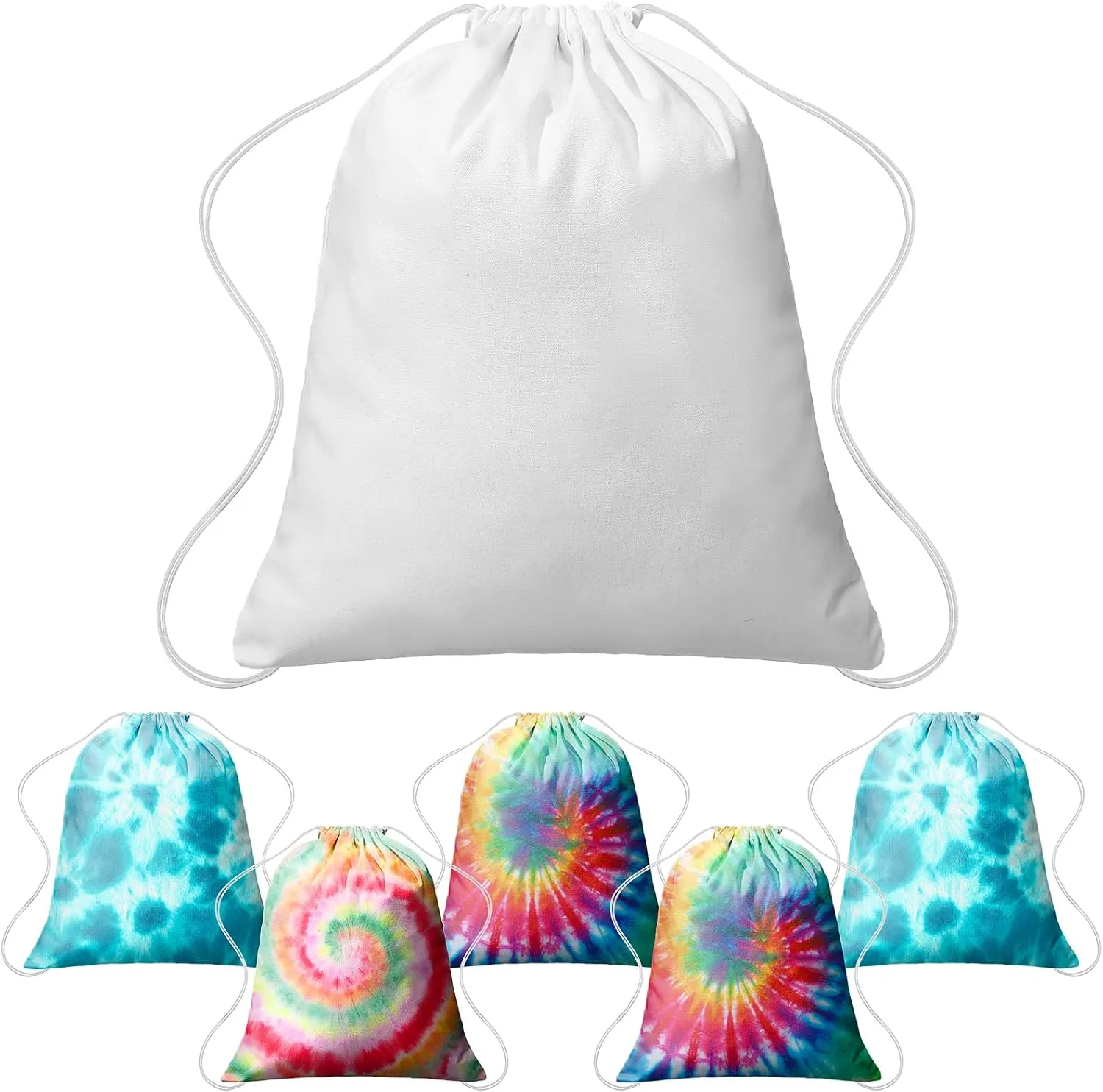 Saintrygo Tie Dye Cotton Drawstring Bags Sublimation Blank Backpack White Canvas Drawstring Bags DIY Items for Party Favors