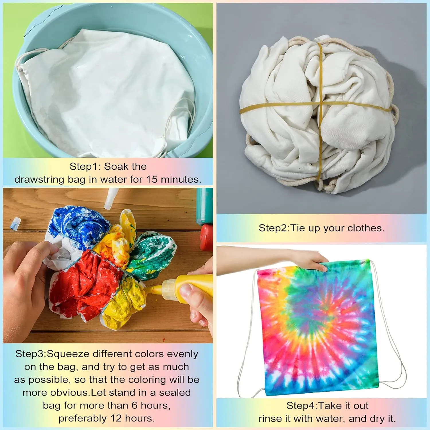 Saintrygo Tie Dye Cotton Drawstring Bags Sublimation Blank Backpack White Canvas Drawstring Bags DIY Items for Party Favors