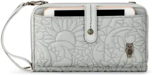 Sakroots Artist Circle Smartphone Crossbody in Eco Twill, Detachable Wristlet Strap, Light Grey Spirit Desert Quilted