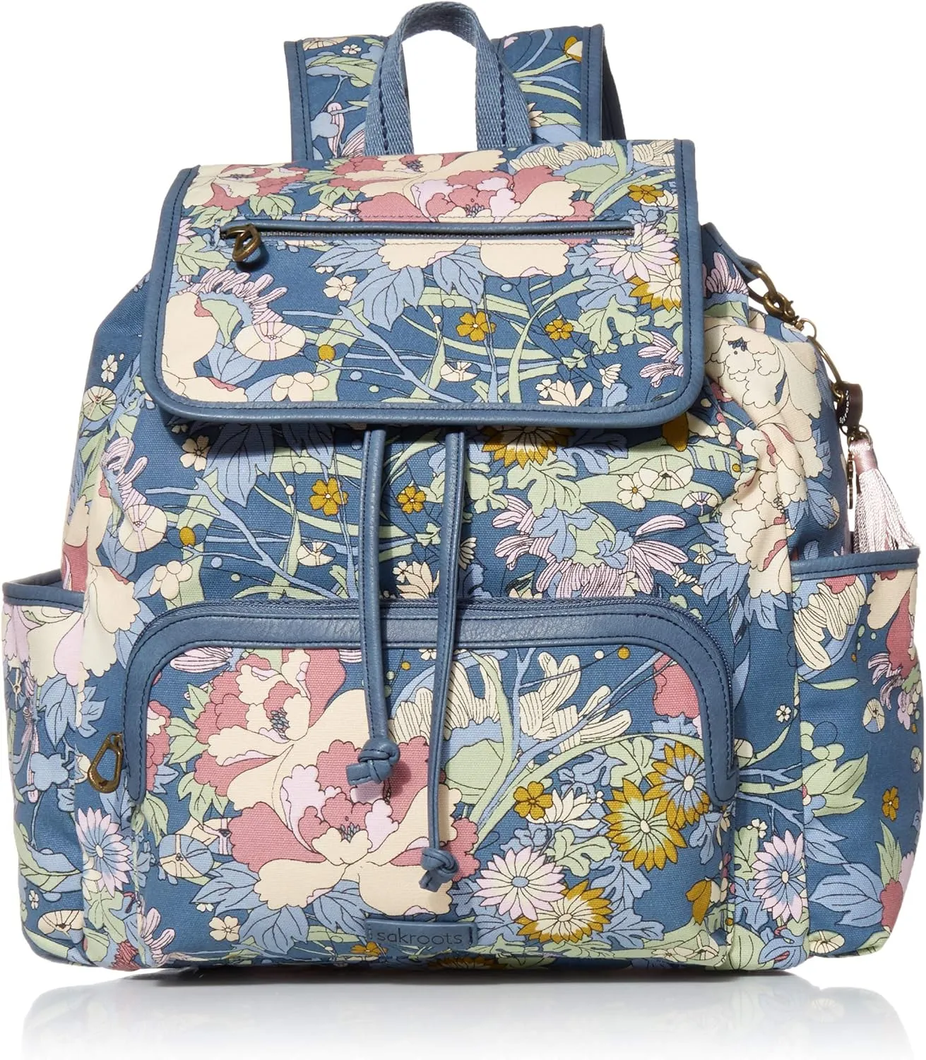 Sakroots Women's Backpack, Denim Flower Power, 14in L x 6in W x 13.5in H Drop: 16 inches Pencil Case: 8in L x 4in W x 2in H