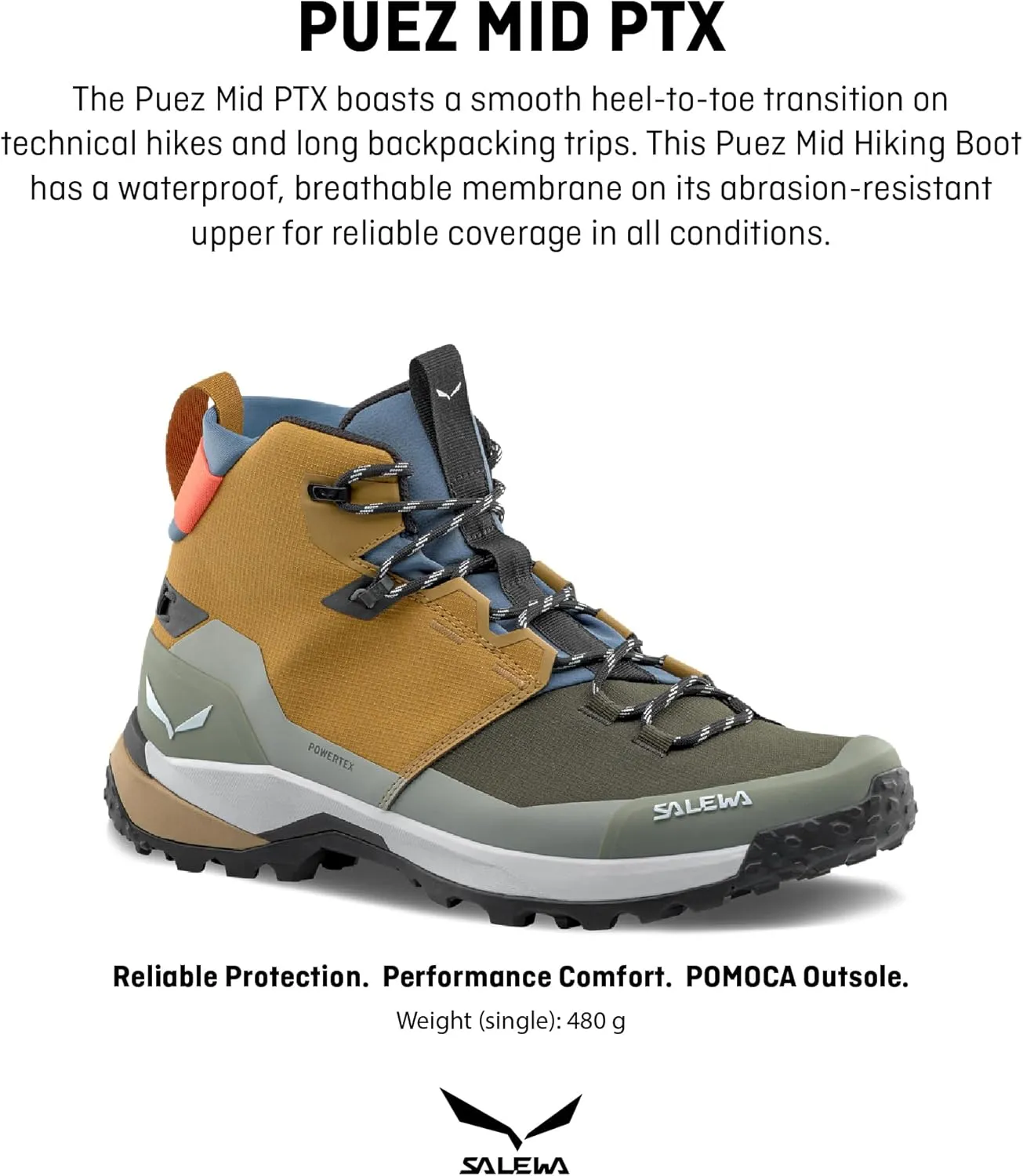 Salewa Men's Puez Mid Powertex Waterproof Trail Boot for Hiking & Trekking