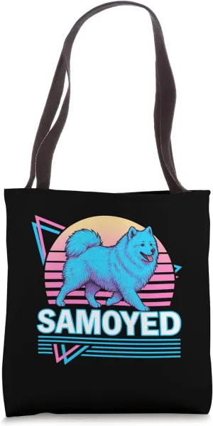 Samoyed Retro Vintage Synthwave Aesthetic Dog Lover Tote Bag