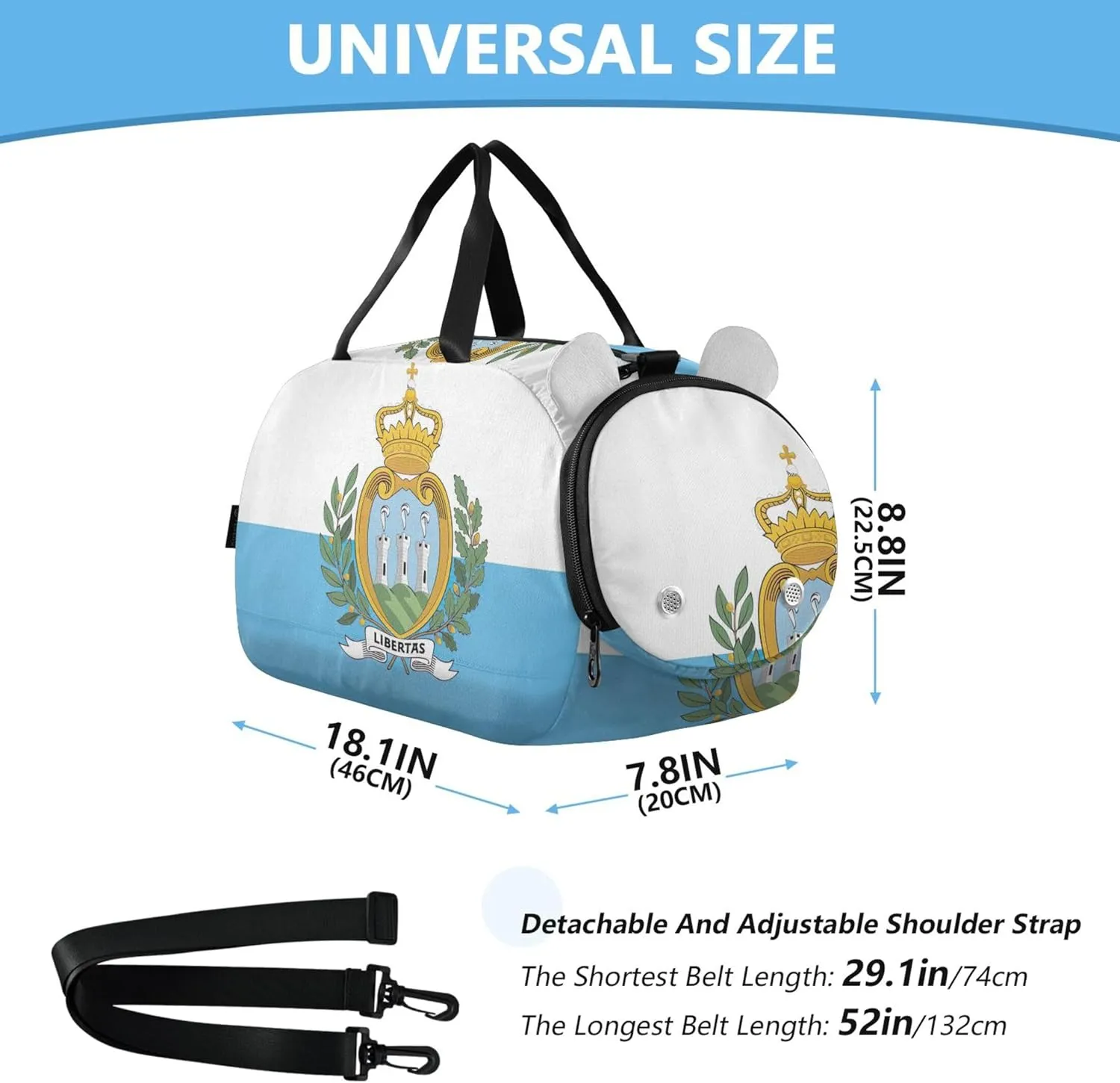 San Marino Flag Girls Tote Duffle Bags Travel Weekend Duffel Overnight Kids Dance Duffle Boys Carry on Duffel Bag