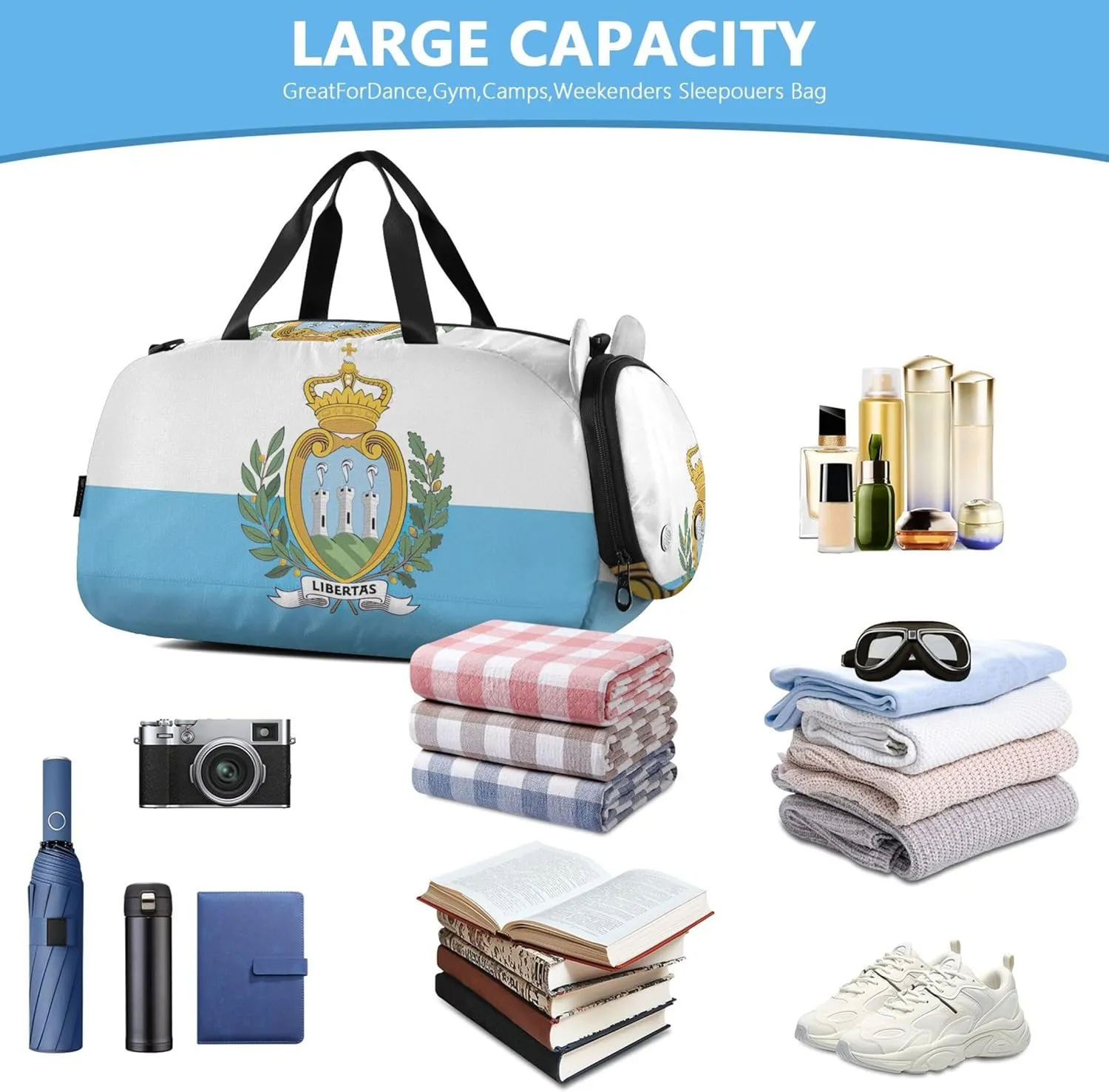 San Marino Flag Girls Tote Duffle Bags Travel Weekend Duffel Overnight Kids Dance Duffle Boys Carry on Duffel Bag