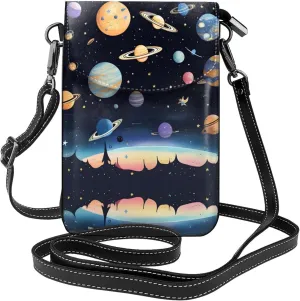 Saturn Jupiter Earth Lightweight leather crossbody phone bag, women's shoulder bag cell phone wallet, travel bag with credit card slots,