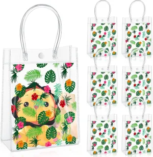 Saypacck 24 Pcs Hawaiian Clear Gift Bags Luau Party Summer Tropical Bags with Handle Luau Treat Palm Leaf Candy for Summer Tropical Aloha Festival Luau Holiday Party Supplies Favor