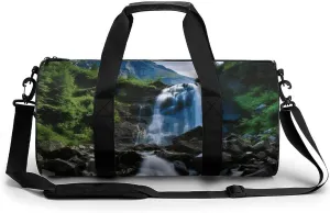 Scenic Mountain Waterfall Gym Bag Small Travel Duffle Bag with Compartment Carry On Weekender Bag for Women Men