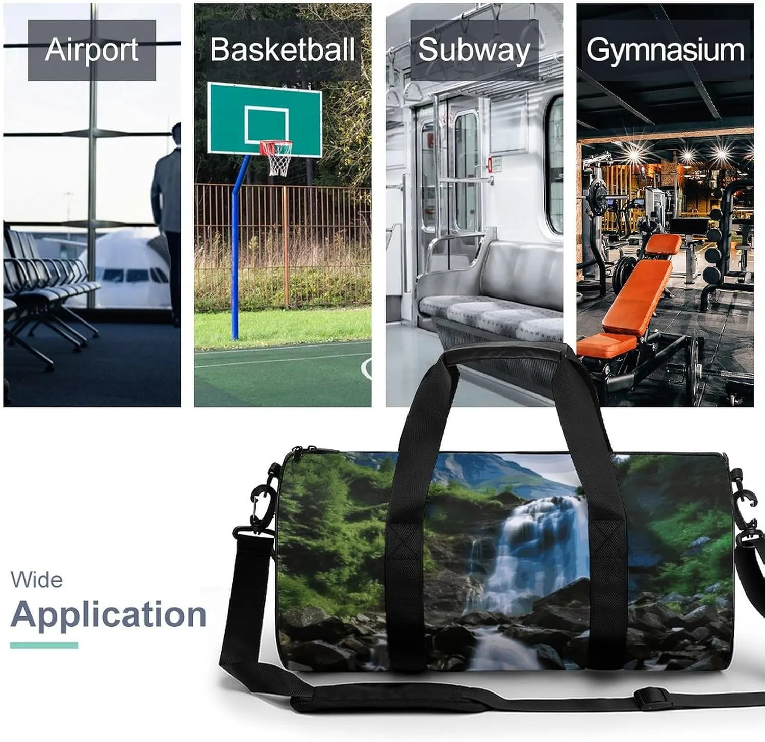 Scenic Mountain Waterfall Gym Bag Small Travel Duffle Bag with Compartment Carry On Weekender Bag for Women Men