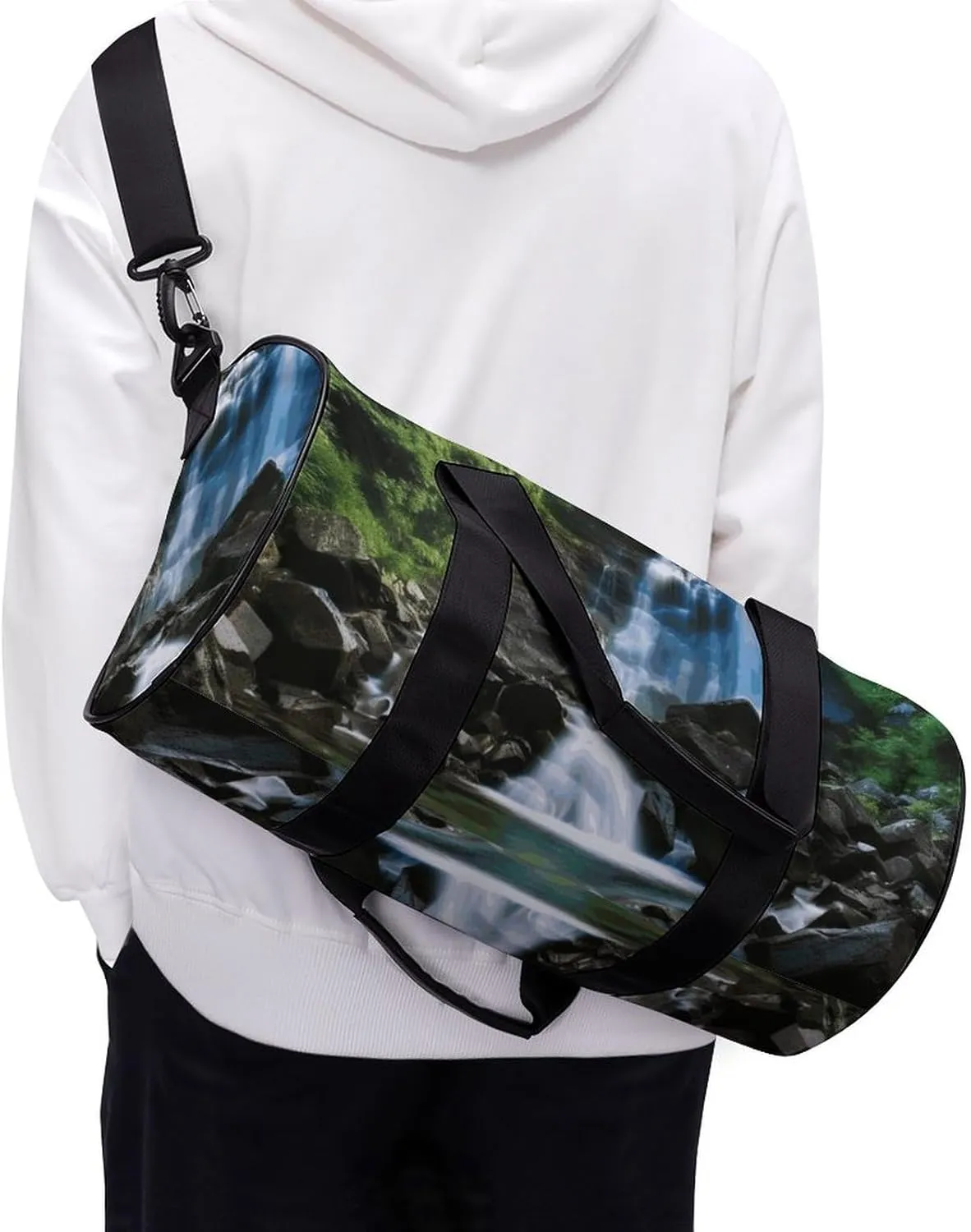 Scenic Mountain Waterfall Gym Bag Small Travel Duffle Bag with Compartment Carry On Weekender Bag for Women Men