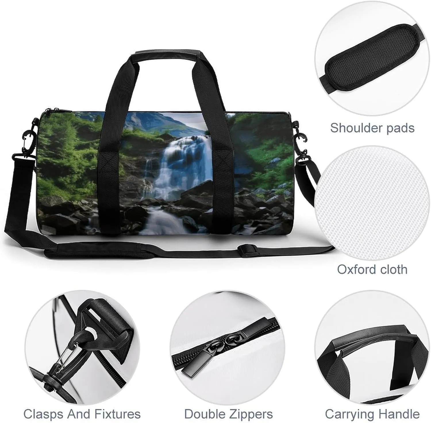 Scenic Mountain Waterfall Gym Bag Small Travel Duffle Bag with Compartment Carry On Weekender Bag for Women Men