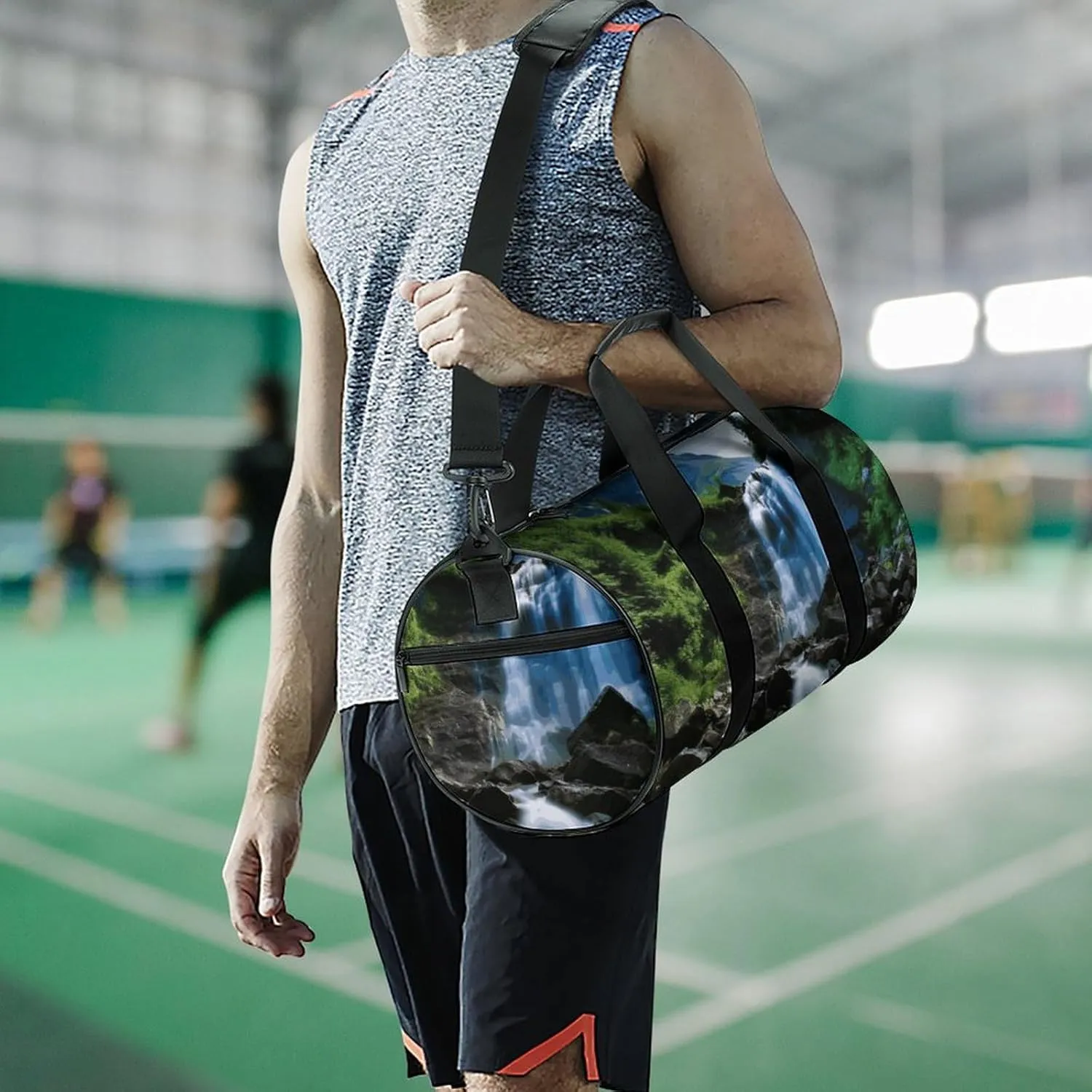 Scenic Mountain Waterfall Gym Bag Small Travel Duffle Bag with Compartment Carry On Weekender Bag for Women Men