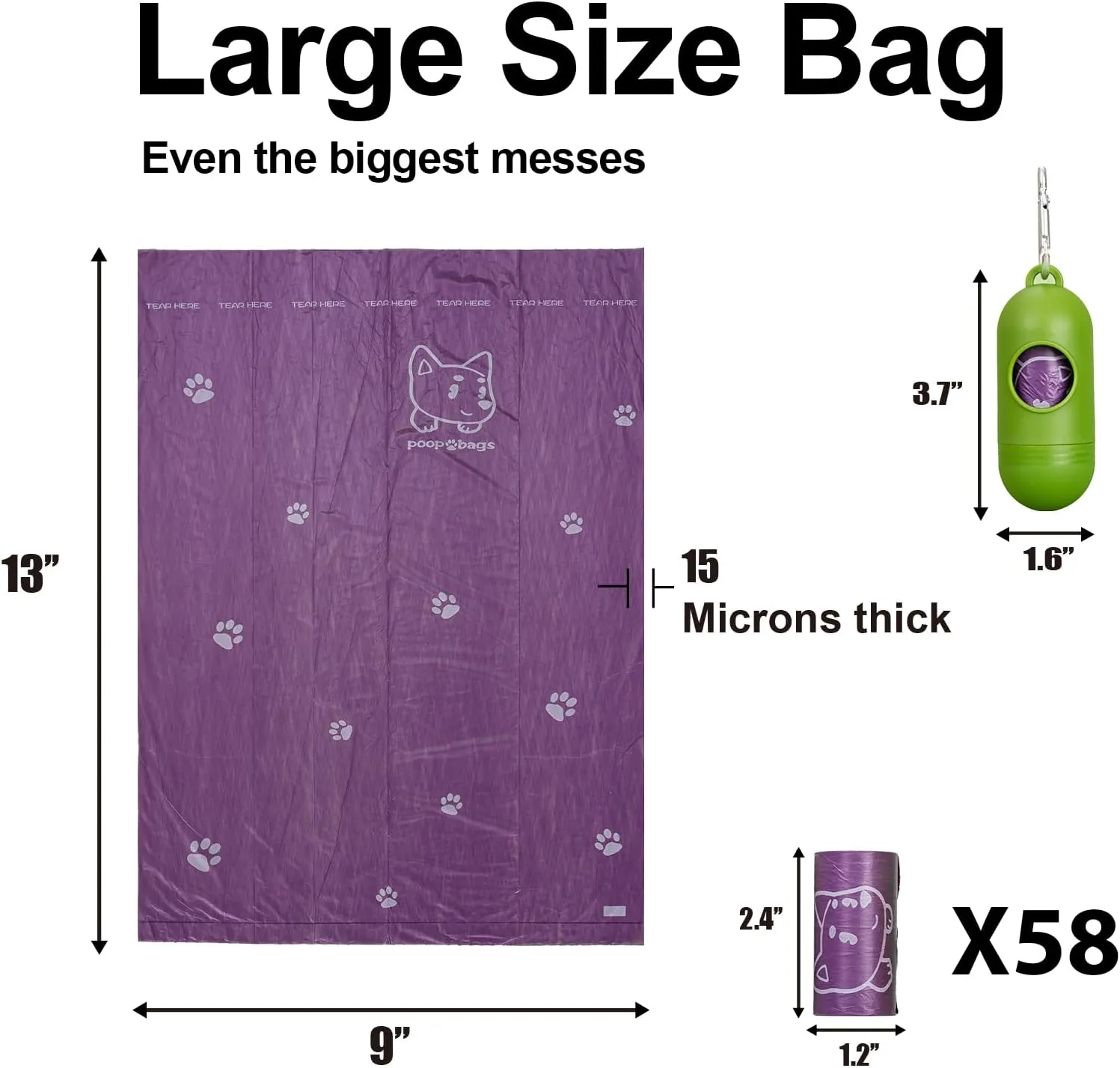 Scented Dog Poop Bags With Dispenser, Strong and Leak-proof Waste Bags for Pets, 870 Count (58 Packs of 15), 13 Inch x 9 Inch (Purple)