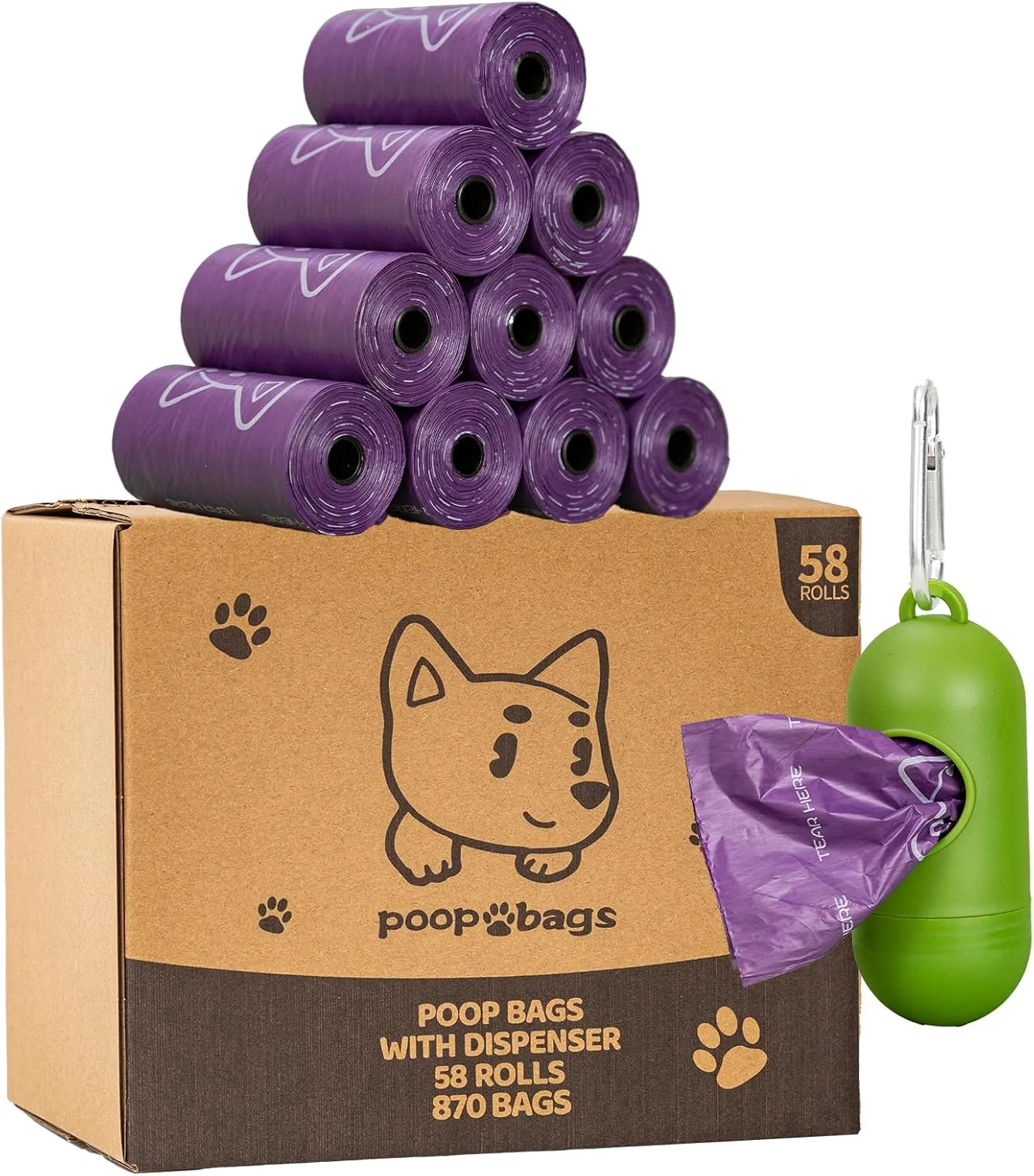 Scented Dog Poop Bags With Dispenser, Strong and Leak-proof Waste Bags for Pets, 870 Count (58 Packs of 15), 13 Inch x 9 Inch (Purple)