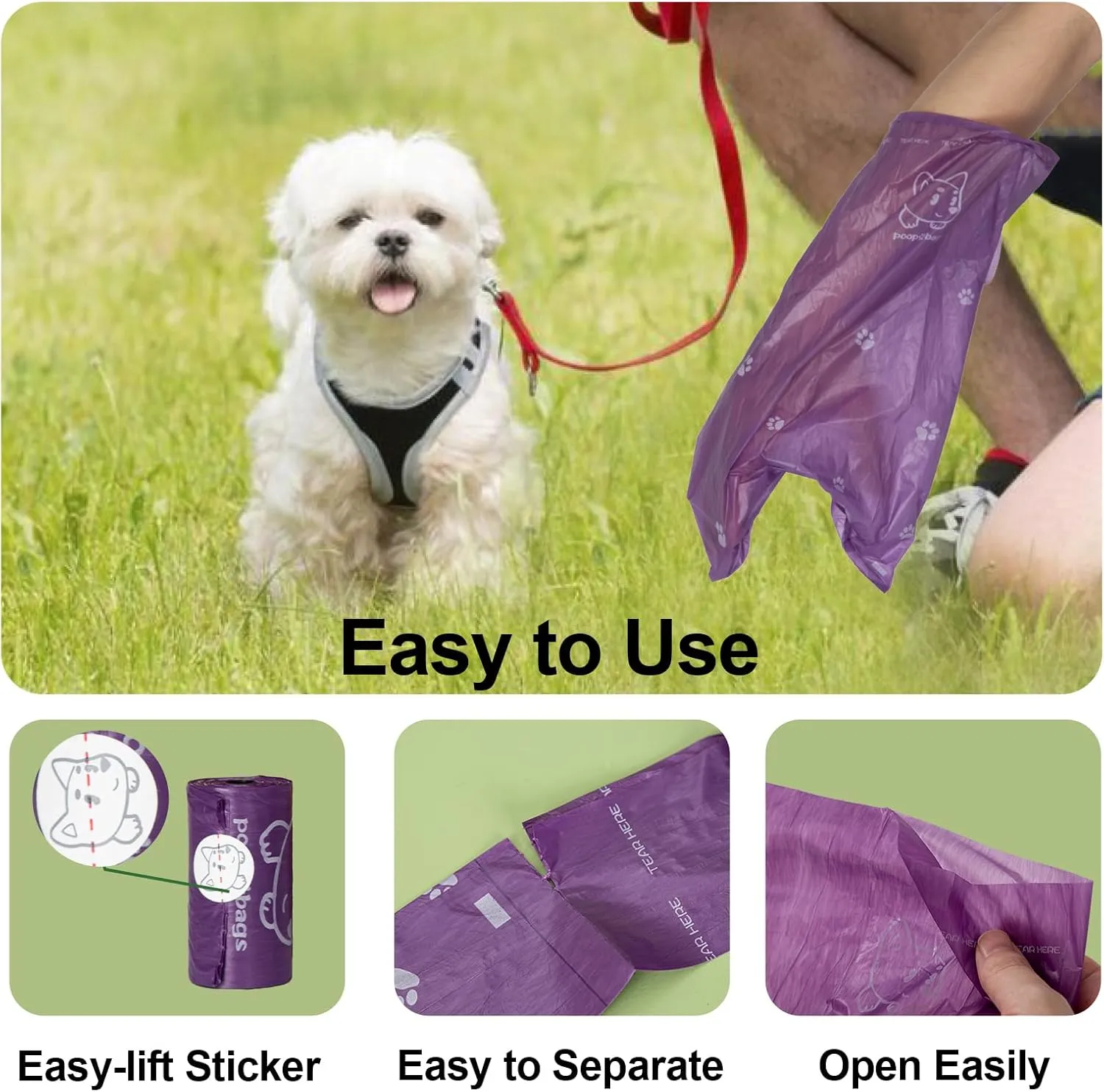 Scented Dog Poop Bags With Dispenser, Strong and Leak-proof Waste Bags for Pets, 870 Count (58 Packs of 15), 13 Inch x 9 Inch (Purple)
