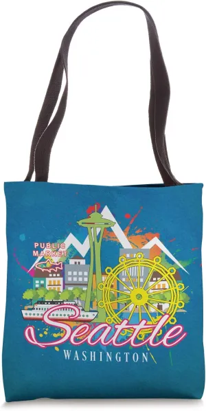 Seattle Washington Skyline Space Needle - Blue - Fashion Tote Bag
