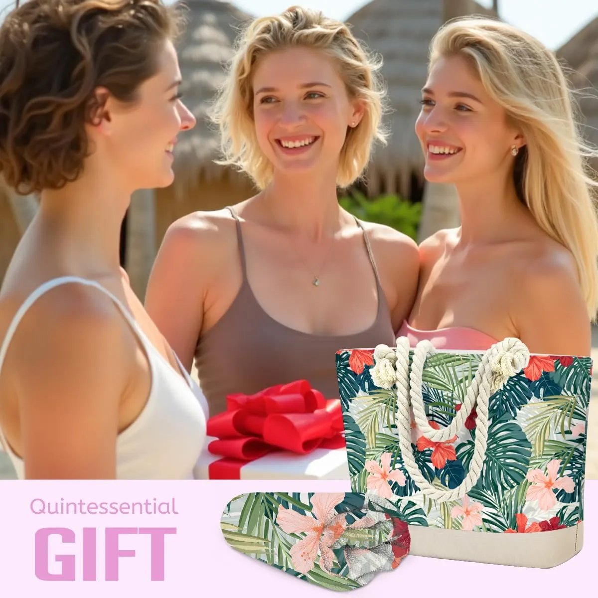 SENJIAN Beach Towel Sand Free Quick Dry Lightweight Travel Tropical Palm Leaf Beach Towel And Tote Bag Set Ladies Beachs Essentials, Suitable for Swimming Pools, Cruise Vacations, Travel, Camping