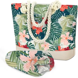 SENJIAN Beach Towel Sand Free Quick Dry Lightweight Travel Tropical Palm Leaf Beach Towel And Tote Bag Set Ladies Beachs Essentials, Suitable for Swimming Pools, Cruise Vacations, Travel, Camping