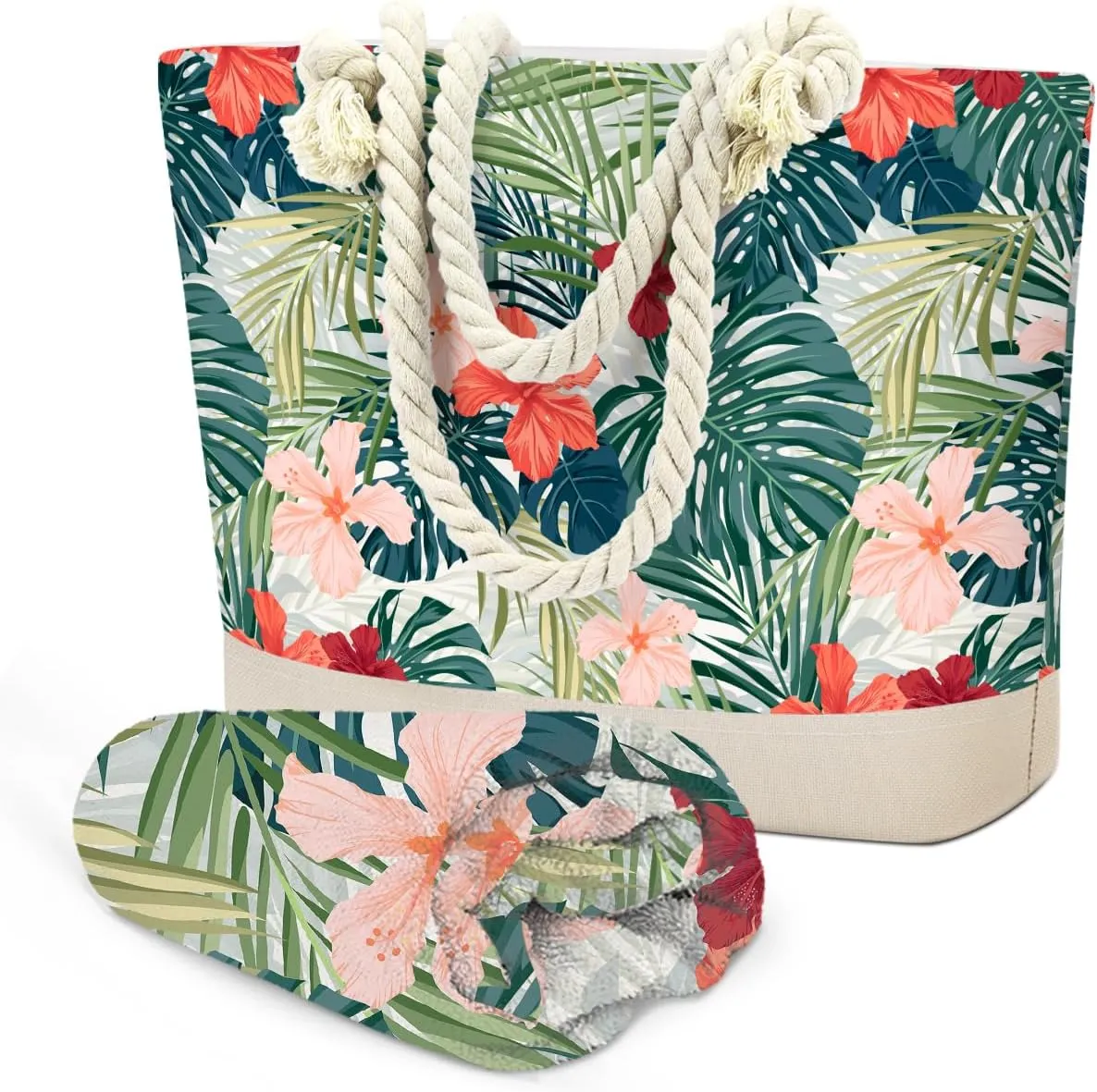 SENJIAN Beach Towel Sand Free Quick Dry Lightweight Travel Tropical Palm Leaf Beach Towel And Tote Bag Set Ladies Beachs Essentials, Suitable for Swimming Pools, Cruise Vacations, Travel, Camping