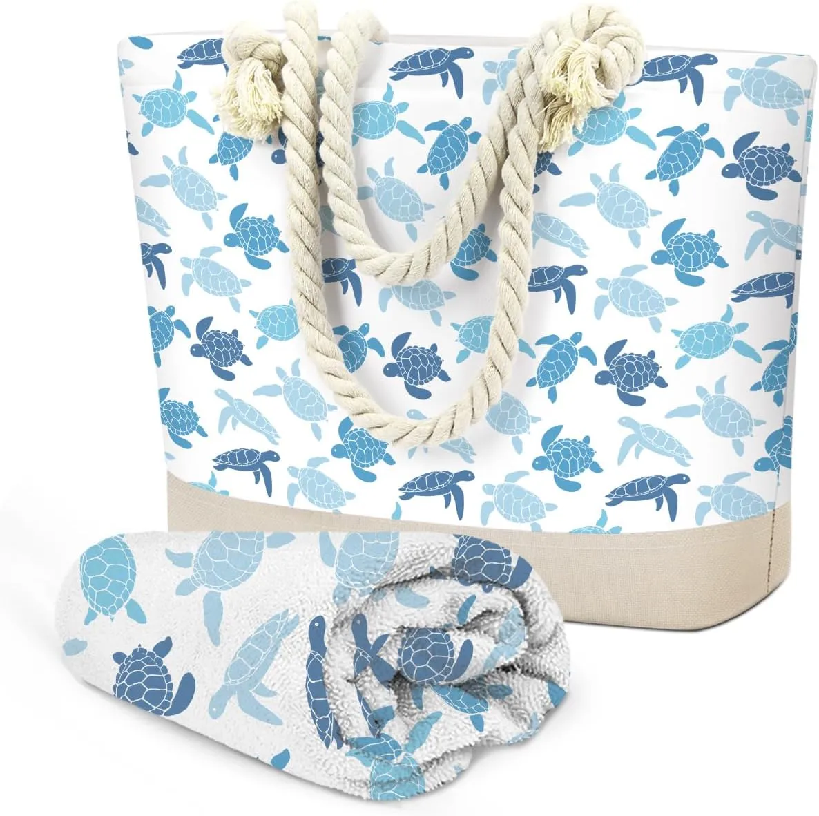SENJIAN Turtle Beach Towel Sand Free Quick Dry Lightweight Travel Turtle Beach Towel And Tote Bag Set Ladies Beachs Essentials, Suitable for Swimming Pools, Cruise Vacations, Travel, Camping