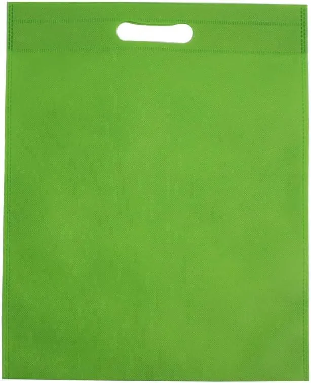 Set of 48 Promotional Nonwoven Heat Seal Reusable Tote Party Bag, Goodie Bags, Gift Bags Bulk With Die Cut Handles (Bright Green)