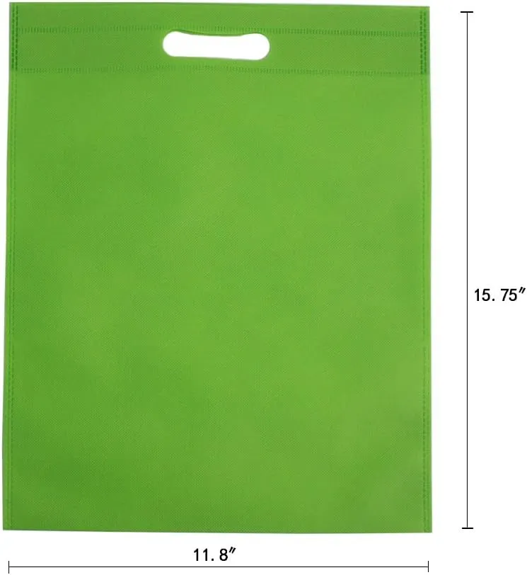 Set of 48 Promotional Nonwoven Heat Seal Reusable Tote Party Bag, Goodie Bags, Gift Bags Bulk With Die Cut Handles (Bright Green)