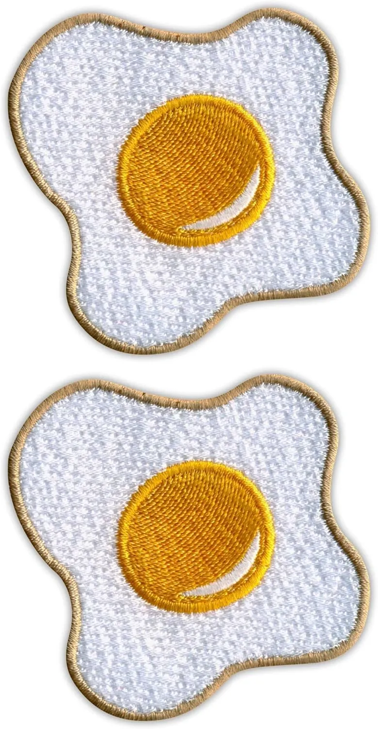 Set of Two - Sunny-Side Up Fried Egg - Iron-on/Heat Seal Backing - Embroidered Patch/Badge/Emblem
