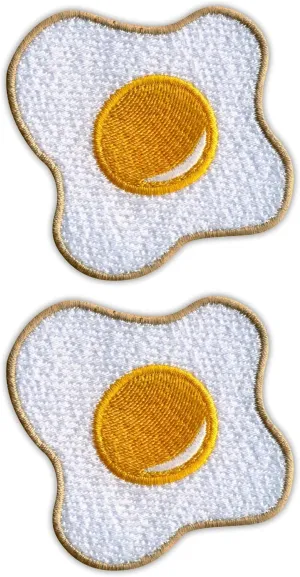 Set of Two - Sunny-Side Up Fried Egg - Iron-on/Heat Seal Backing - Embroidered Patch/Badge/Emblem