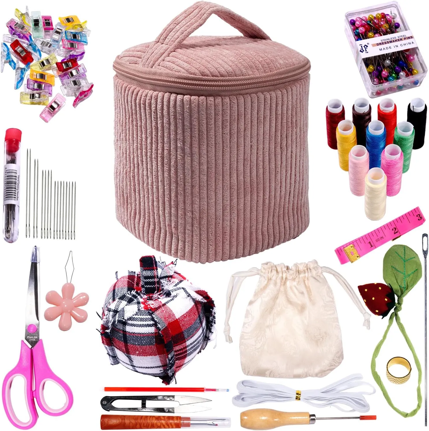 Sewing Kit for Adults, 153Pcs Needle and Thread Kit for Sewing, Professional Sewing Supplies Accessories with Tailor Scissors Thimble Needles DIY Button Repair Kit (CR005 sewingkit Bag Rose)
