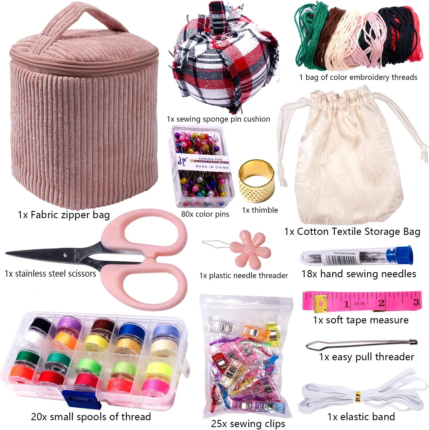 Sewing Kit for Adults, 153Pcs Needle and Thread Kit for Sewing, Professional Sewing Supplies Accessories with Tailor Scissors Thimble Needles DIY Button Repair Kit (CR005 sewingkit Bag Rose)