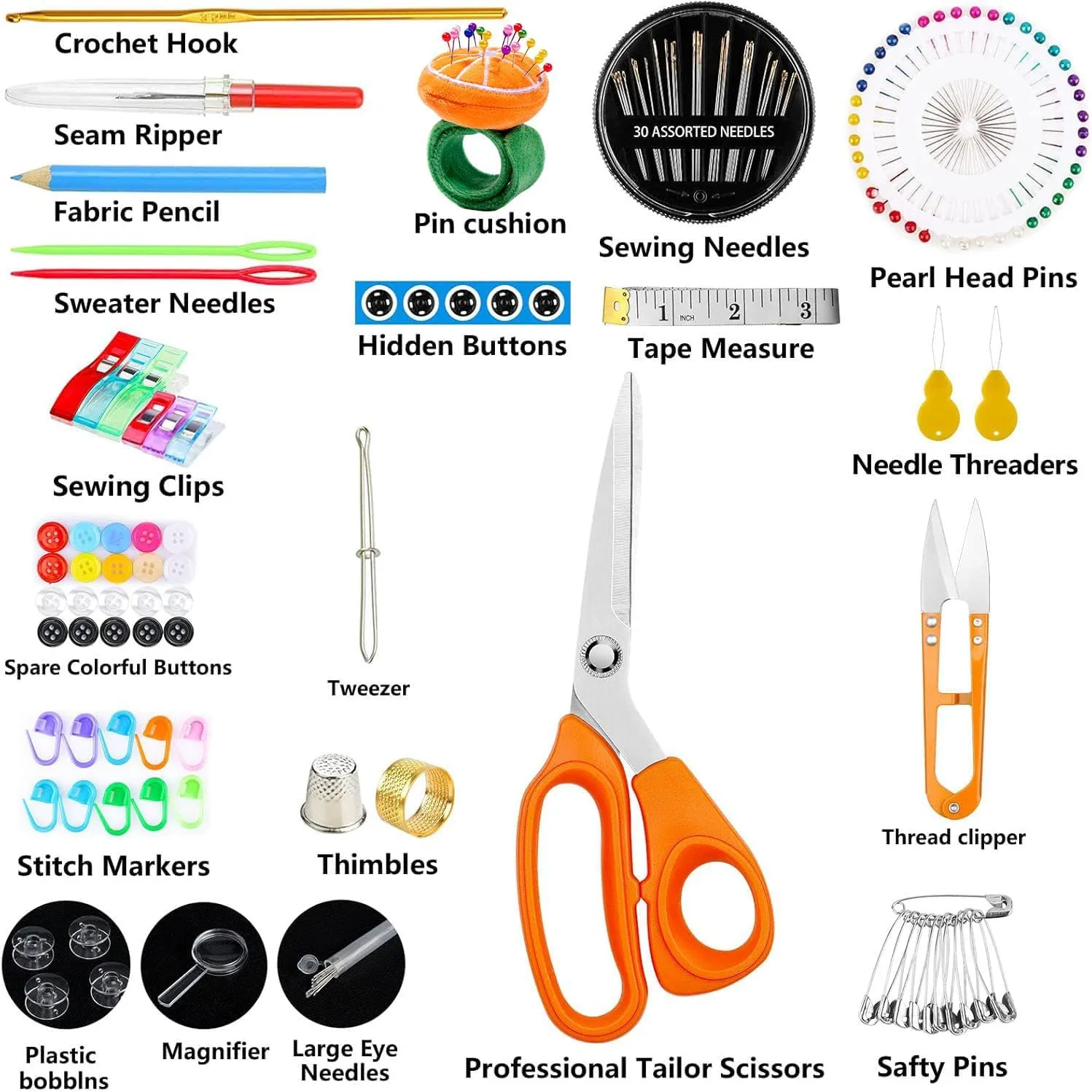 Sewing Kit for Adults, Needle Thread Kit for Sewing, Sewing Supplies Accessories with Tailor Scissors, Thread spools, Bracelet Pin Cushions, Thimble, 30 Needles, Emergency DIY Home Button Repair Kit