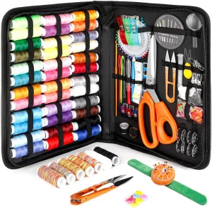 Sewing Kit for Adults, Needle Thread Kit for Sewing, Sewing Supplies Accessories with Tailor Scissors, Thread spools, Bracelet Pin Cushions, Thimble, 30 Needles, Emergency DIY Home Button Repair Kit