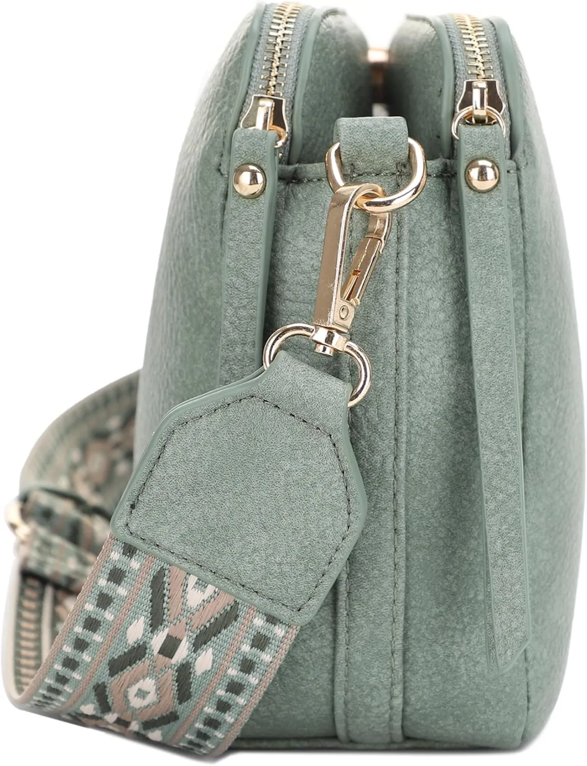 SG SUGU Triple Compartment Crossbody Bag for Women Trendy Vegan Leather Shoulder Bag with 2 inch Wide Guitar Strap