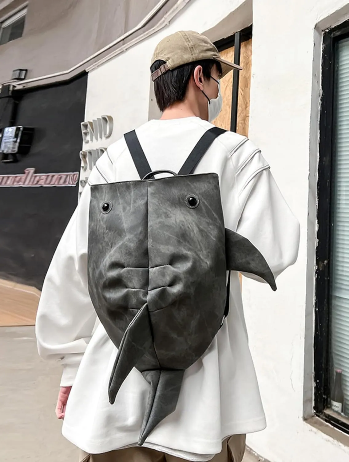 Shark Backpack, Creative 3D Shark Daypack with USB Port, Laptop Knapsack for Hiking, Travel, Shark Shoulder Bag (Dark Grey)