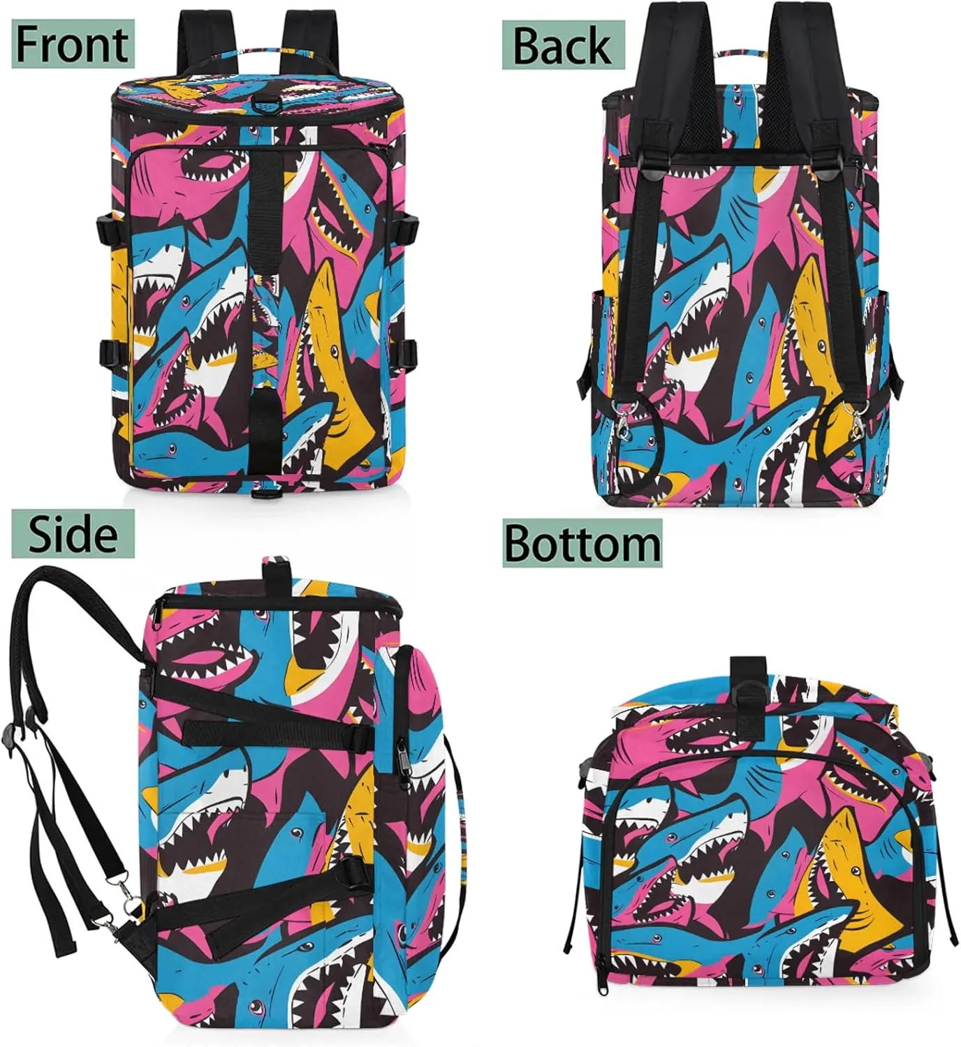 Shark Colorful Gym Duffle Bag Backpack Waterproof Sports Bags with Shoe Compartment 48L Carry On Overnight Weekender Travel Luggage