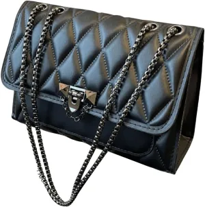 SHENHE Women's Quilted Leather Shoulder Bag Buckled Clutch Purse Small Crossbody Bags with Chain