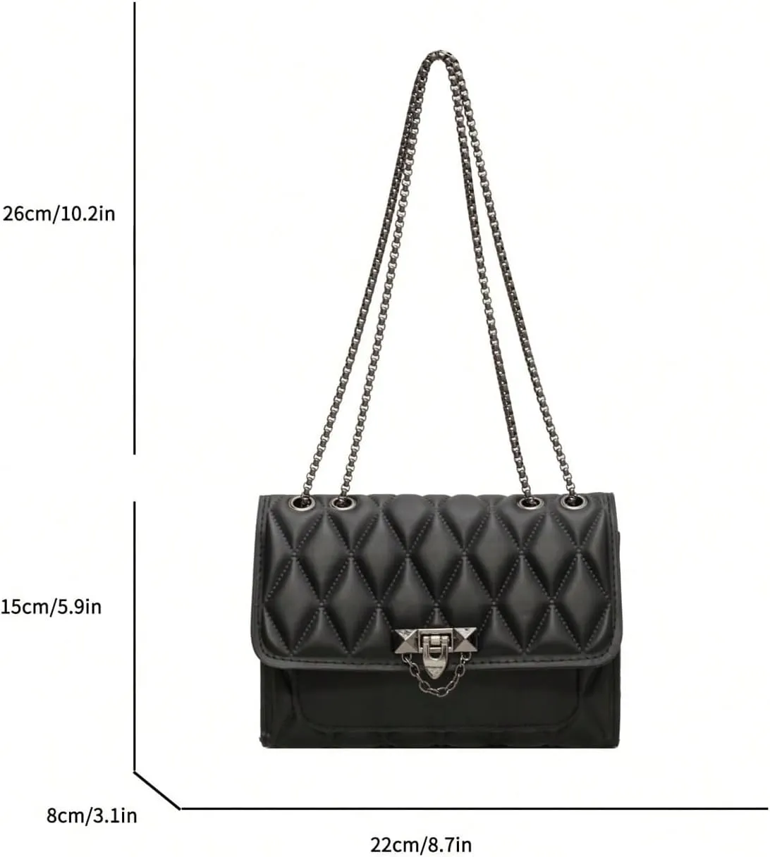 SHENHE Women's Quilted Leather Shoulder Bag Buckled Clutch Purse Small Crossbody Bags with Chain