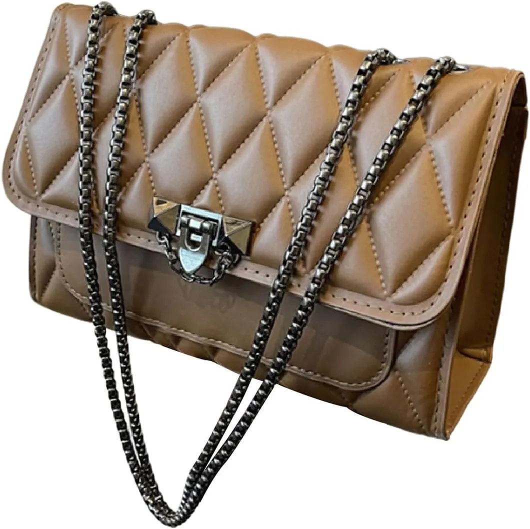 SHENHE Women's Quilted Leather Shoulder Bag Buckled Clutch Purse Small Crossbody Bags with Chain