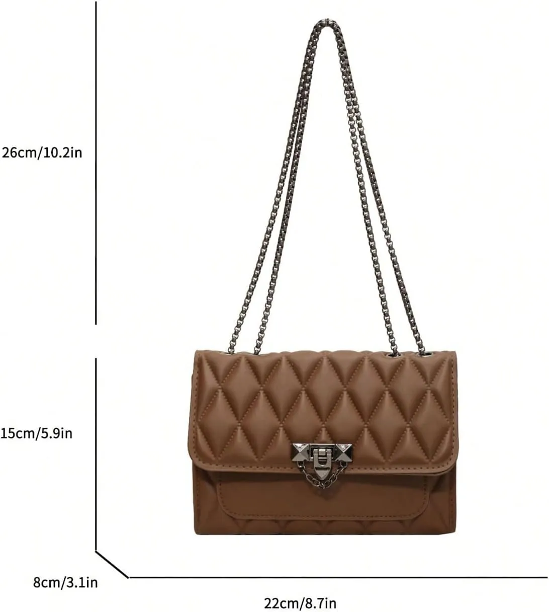 SHENHE Women's Quilted Leather Shoulder Bag Buckled Clutch Purse Small Crossbody Bags with Chain