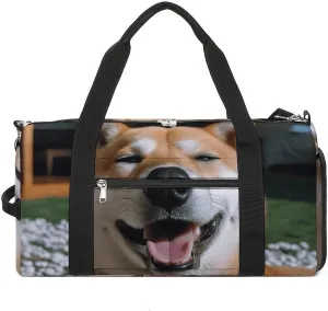 Shiba Inu Smile Tongue Out Gym Bag for Men Women Water Resistant Duffle Bag Travel Lightweight Bag for Travel Sports