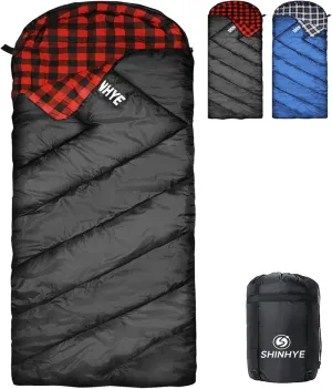 ShinHye 0 Degree Sleeping Bag for Adults - Cotton Flannel 4 Season Cold Weather Winter, XXL Big and Tall Camping Sleeping Bag with Compression Sack