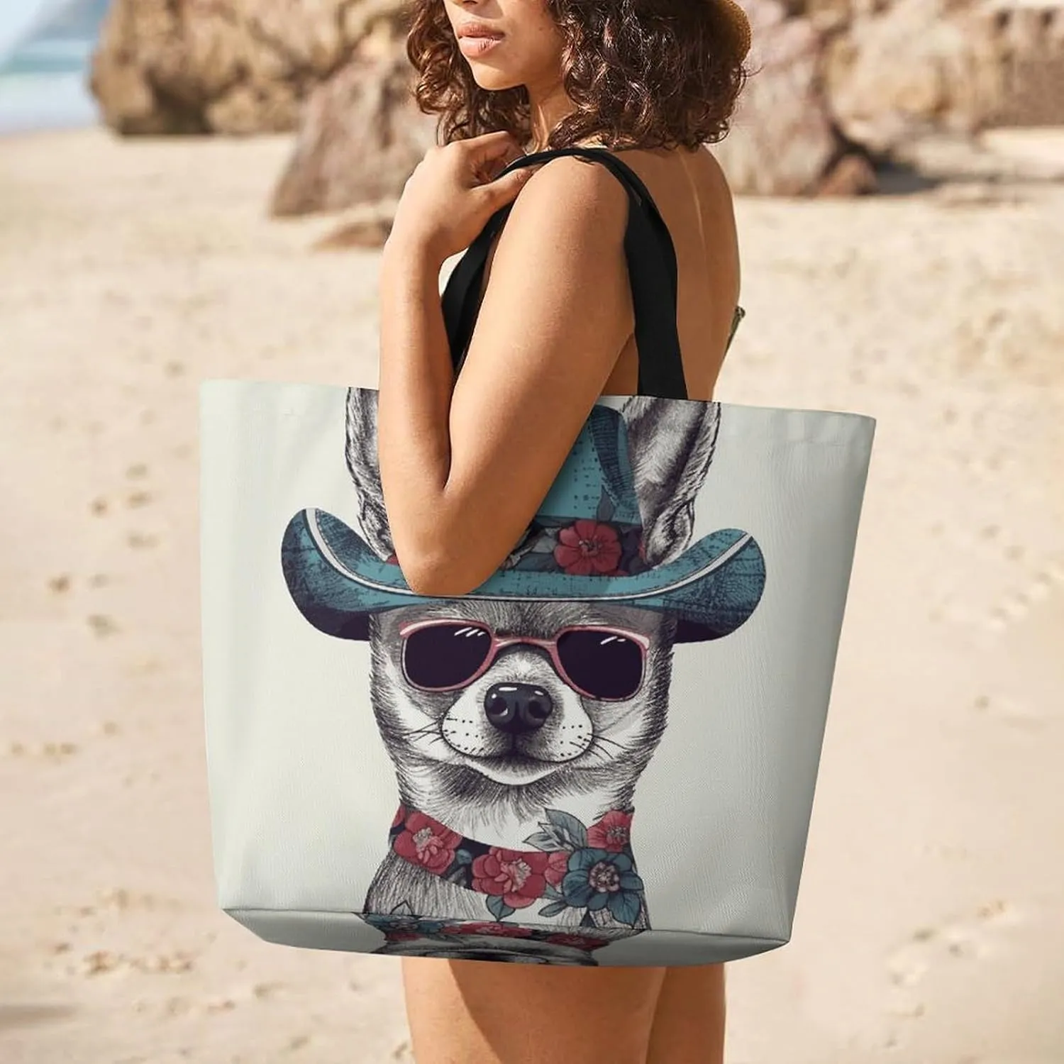Shopping Bag for Women, Beach Sunrise Tote Bag, Large Capacity Shoulder Bags for Groceries Travel