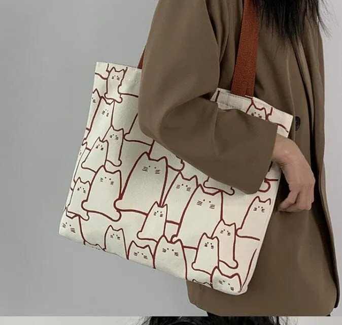 Shopping Bag Tote Bag Canvas Reusable Shoulder Bag handbag with inside pocket for shopper everyday life