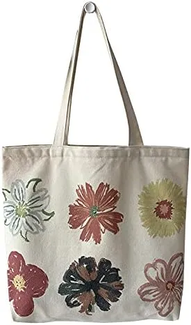 Shopping Bag Tote Bag Canvas Reusable Shoulder Bag handbag with inside pocket for shopper everyday life