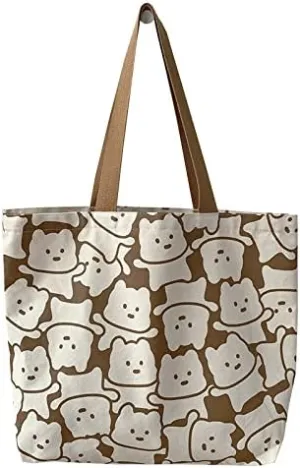 Shopping Bag Tote Bag Canvas Reusable Shoulder Bag handbag with inside pocket for shopper everyday life