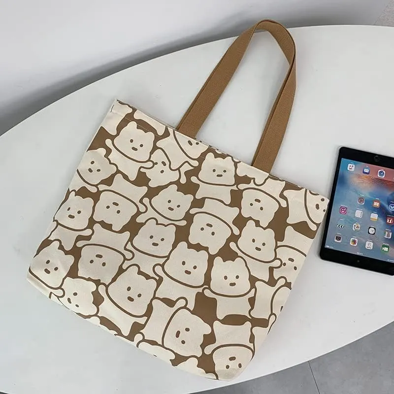 Shopping Bag Tote Bag Canvas Reusable Shoulder Bag handbag with inside pocket for shopper everyday life
