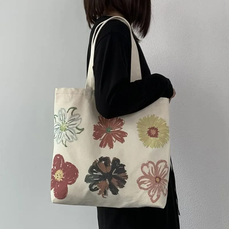 Shopping Bag Tote Bag Canvas Reusable Shoulder Bag handbag with inside pocket for shopper everyday life