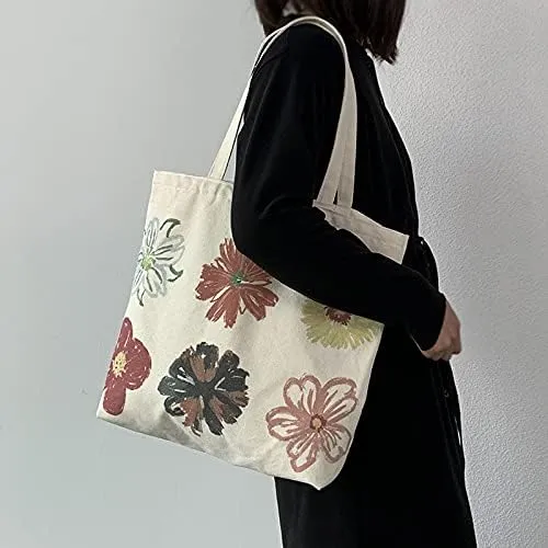Shopping Bag Tote Bag Canvas Reusable Shoulder Bag handbag with inside pocket for shopper everyday life