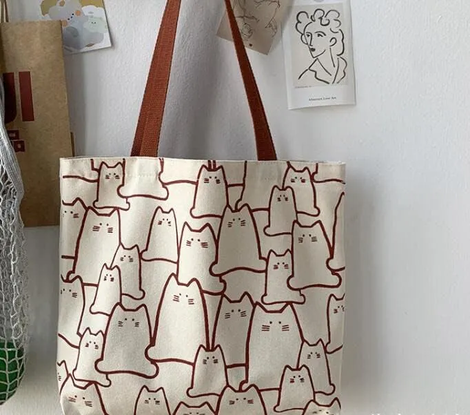 Shopping Bag Tote Bag Canvas Reusable Shoulder Bag handbag with inside pocket for shopper everyday life