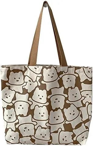 Shopping Bag Tote Bag Canvas Reusable Shoulder Bag handbag with inside pocket for shopper everyday life