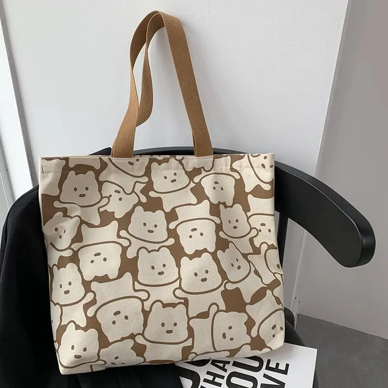 Shopping Bag Tote Bag Canvas Reusable Shoulder Bag handbag with inside pocket for shopper everyday life